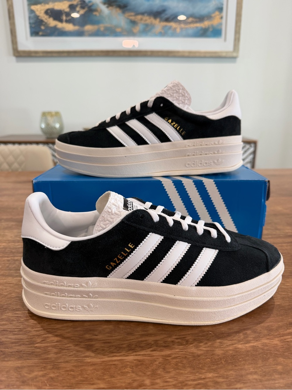 Adidas Gazelle Bold W - Core Black and White Sneaker, Size 9.5W/8M/8Y BNIB